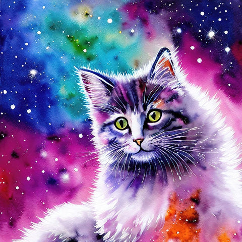 Galaxy Cat III Black Modern Wood Framed Art Print by Dundon, Denise