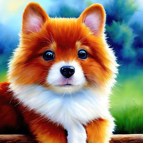 Puppy II White Modern Wood Framed Art Print with Double Matting by Dundon, Denise