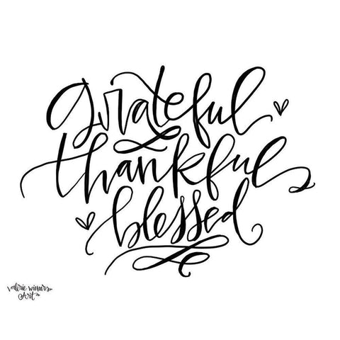 Grateful Thankful Blessed Black Modern Wood Framed Art Print with Double Matting by Wieners, Valerie