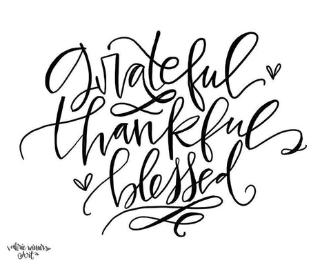 Grateful Thankful Blessed White Modern Wood Framed Art Print with Double Matting by Wieners, Valerie