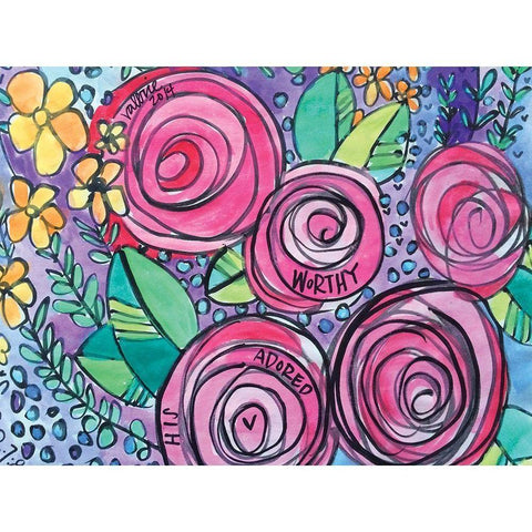 Worthy Roses Gold Ornate Wood Framed Art Print with Double Matting by Wieners, Valerie