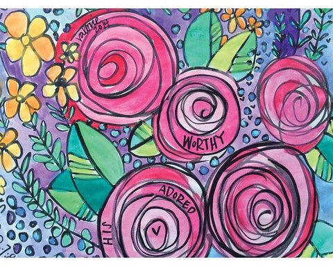 Worthy Roses White Modern Wood Framed Art Print with Double Matting by Wieners, Valerie