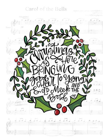 Christmas is Here Black Ornate Wood Framed Art Print with Double Matting by Wieners, Valerie