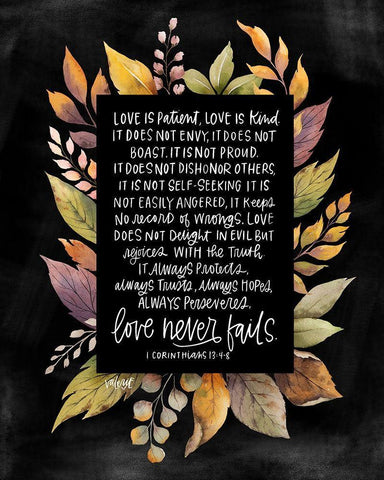 Love Never Fails Black Ornate Wood Framed Art Print with Double Matting by Wieners, Valerie