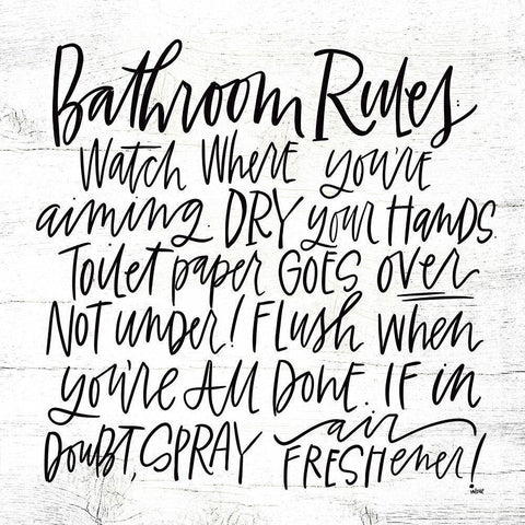 Bathroom Rules White Modern Wood Framed Art Print by Wieners, Valerie