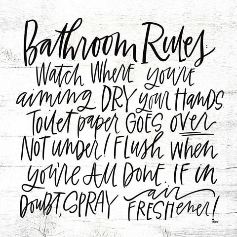 Bathroom Rules White Modern Wood Framed Art Print with Double Matting by Wieners, Valerie