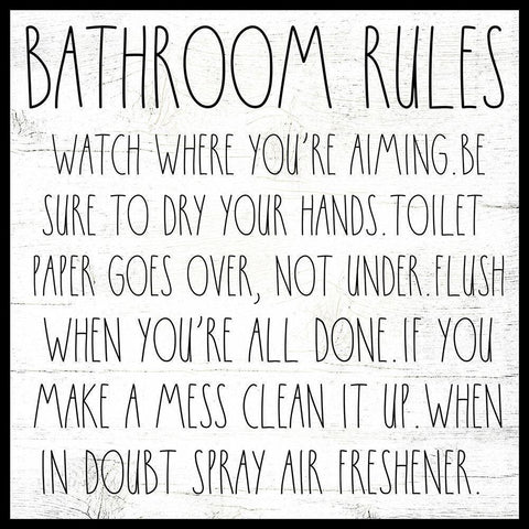 Bathroom Rules Black Modern Wood Framed Art Print with Double Matting by Wieners, Valerie