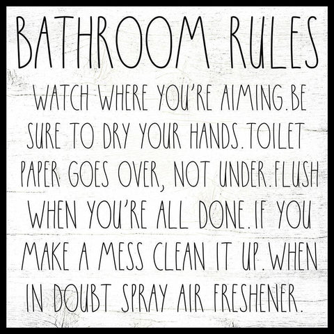 Bathroom Rules Black Ornate Wood Framed Art Print with Double Matting by Wieners, Valerie