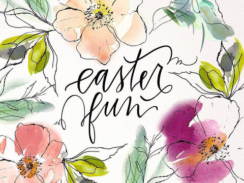 Easter Fun Floral White Modern Wood Framed Art Print with Double Matting by Wieners, Valerie