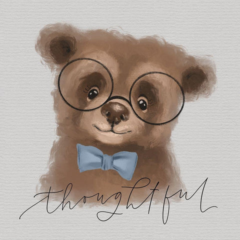 Thoughtful Bear White Modern Wood Framed Art Print with Double Matting by Wieners, Valerie