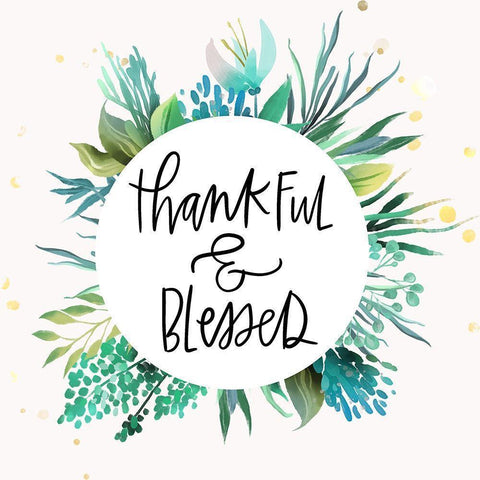 Thankful and Blessed Gold Ornate Wood Framed Art Print with Double Matting by Wieners, Valerie