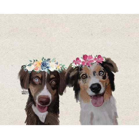 Australian Shepherds Gold Ornate Wood Framed Art Print with Double Matting by Wieners, Valerie
