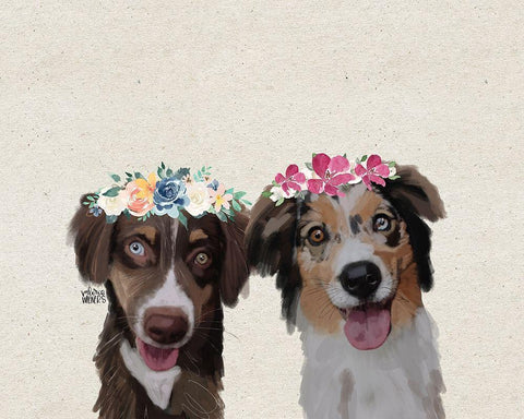Australian Shepherds Black Ornate Wood Framed Art Print with Double Matting by Wieners, Valerie