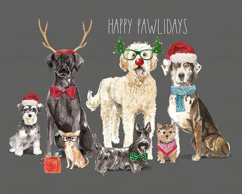 Holiday Dogs White Modern Wood Framed Art Print with Double Matting by Wieners, Valerie