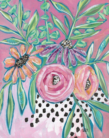 Floral Dots White Modern Wood Framed Art Print with Double Matting by Wieners, Valerie