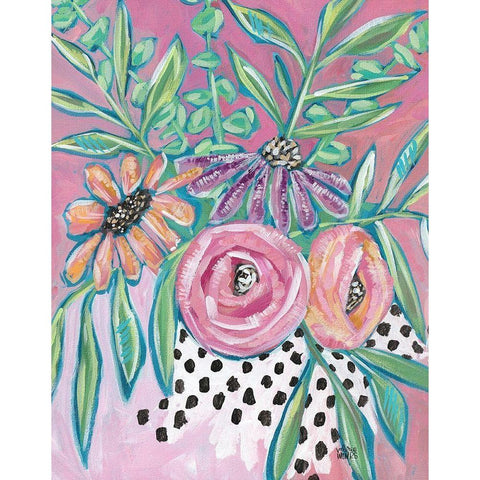 Floral Dots Black Modern Wood Framed Art Print with Double Matting by Wieners, Valerie