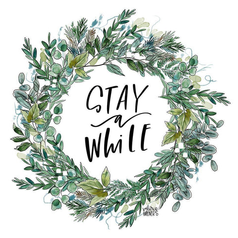 Stay Wreath White Modern Wood Framed Art Print with Double Matting by Wieners, Valerie