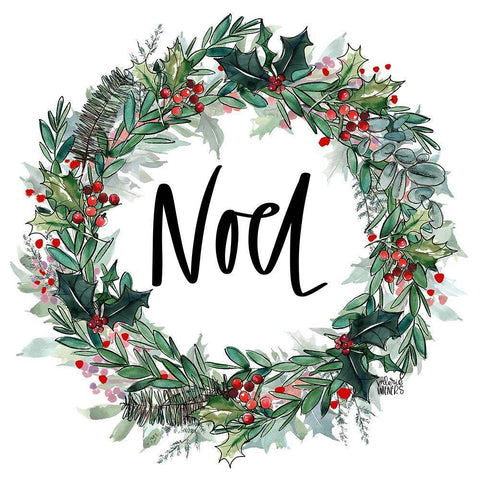 Noel Wreath White Modern Wood Framed Art Print with Double Matting by Wieners, Valerie