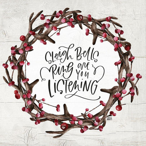 Sleigh Bells Black Ornate Wood Framed Art Print with Double Matting by Wieners, Valerie