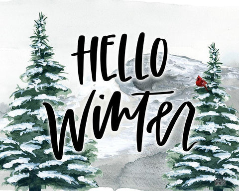 Hello Winter White Modern Wood Framed Art Print with Double Matting by Wieners, Valerie