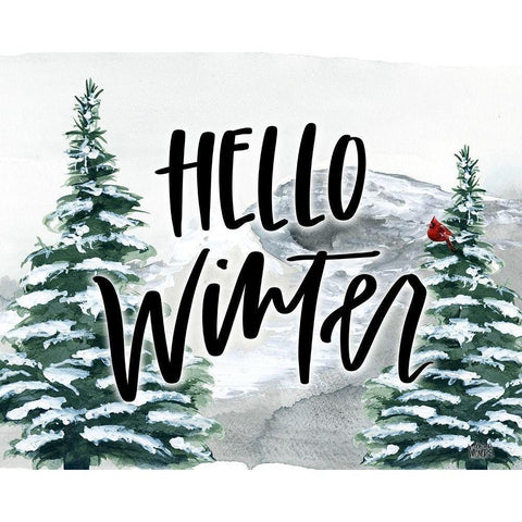 Hello Winter Black Modern Wood Framed Art Print with Double Matting by Wieners, Valerie