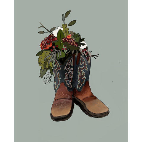 Boot Bouquet Gold Ornate Wood Framed Art Print with Double Matting by Wieners, Valerie
