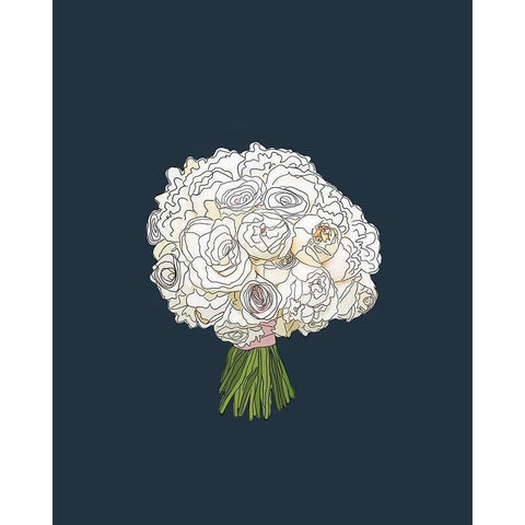 White Rose Bouquet Gold Ornate Wood Framed Art Print with Double Matting by Wieners, Valerie