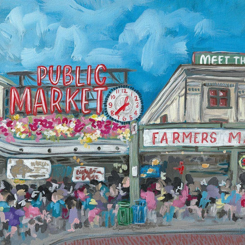 Seattle Market Black Modern Wood Framed Art Print with Double Matting by Wieners, Valerie