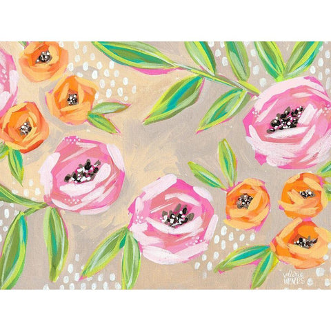 Cream Floral Gold Ornate Wood Framed Art Print with Double Matting by Wieners, Valerie