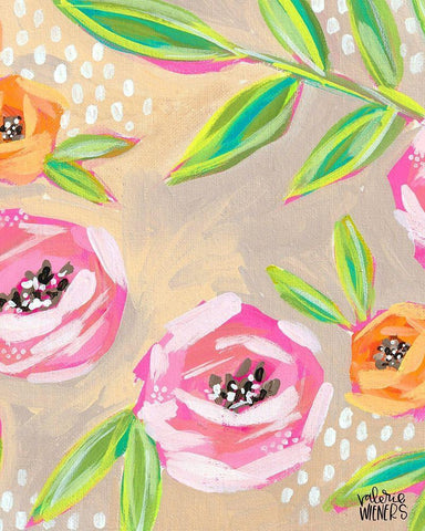 Playful Floral Black Ornate Wood Framed Art Print with Double Matting by Wieners, Valerie