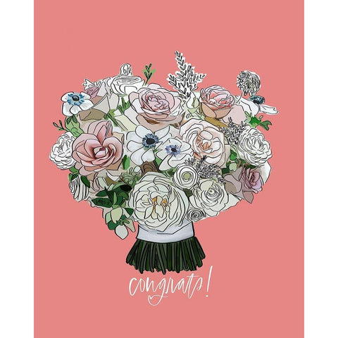 Congrats Floral Black Modern Wood Framed Art Print by Wieners, Valerie