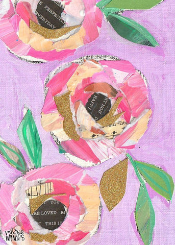 Floral Collage White Modern Wood Framed Art Print with Double Matting by Wieners, Valerie