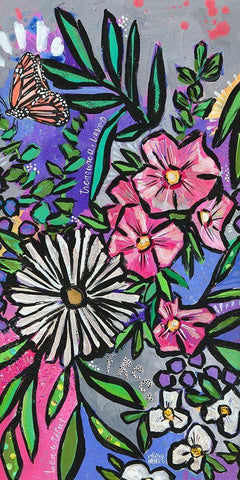 Hollyhocks Black Ornate Wood Framed Art Print with Double Matting by Wieners, Valerie