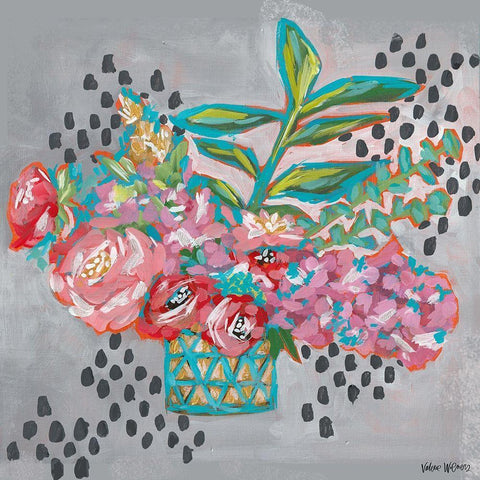 Floral in Gold Vase White Modern Wood Framed Art Print with Double Matting by Wieners, Valerie