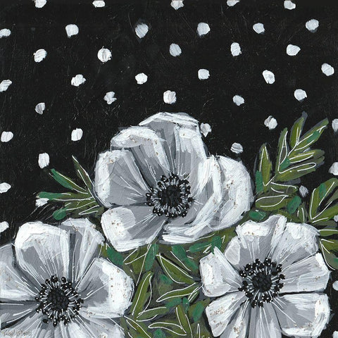 Polka Dot Anemone Black Ornate Wood Framed Art Print with Double Matting by Wieners, Valerie