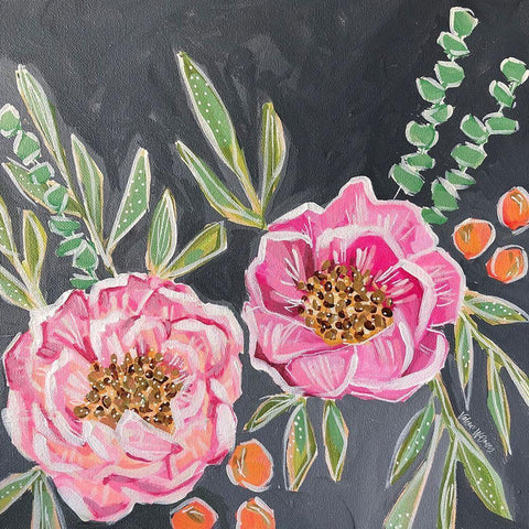 Moody Peonies Black Modern Wood Framed Art Print with Double Matting by Wieners, Valerie