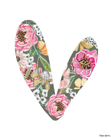 Floral Heart White Modern Wood Framed Art Print with Double Matting by Wieners, Valerie