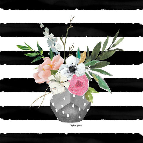 Floral Stripes White Modern Wood Framed Art Print by Wieners, Valerie