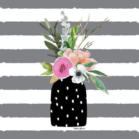 Floral Stripes II Black Modern Wood Framed Art Print with Double Matting by Wieners, Valerie