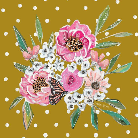 Camelia Yellow Dots Black Modern Wood Framed Art Print with Double Matting by Wieners, Valerie