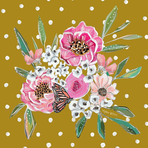 Camelia Yellow Dots Black Ornate Wood Framed Art Print with Double Matting by Wieners, Valerie