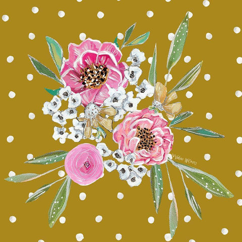 Camelia Yellow Dots II Gold Ornate Wood Framed Art Print with Double Matting by Wieners, Valerie