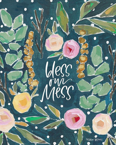 Bless Our Mess White Modern Wood Framed Art Print with Double Matting by Wieners, Valerie