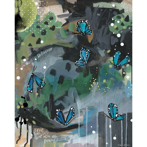 Blue Butterflies Black Modern Wood Framed Art Print with Double Matting by Wieners, Valerie