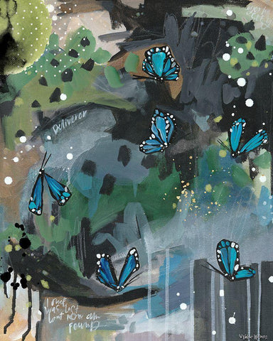 Blue Butterflies Black Ornate Wood Framed Art Print with Double Matting by Wieners, Valerie