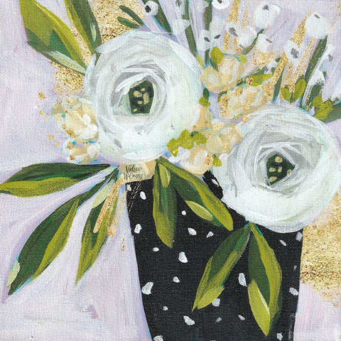 BW Floral Gold Ornate Wood Framed Art Print with Double Matting by Wieners, Valerie