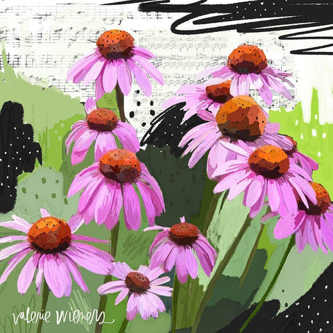 Cone Flowers White Modern Wood Framed Art Print by Wieners, Valerie