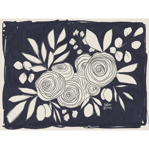 Navy Floral Black Modern Wood Framed Art Print by Wieners, Valerie