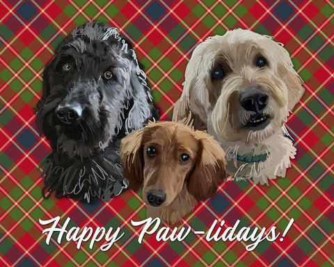 Christmas Pups Black Ornate Wood Framed Art Print with Double Matting by Wieners, Valerie