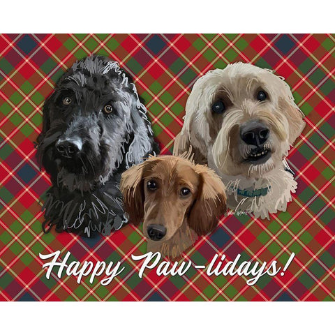 Christmas Pups Gold Ornate Wood Framed Art Print with Double Matting by Wieners, Valerie